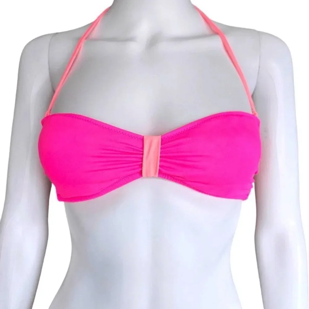 Victoria’s Secret Neon Pink Bandeau Bikini Top L 36C-D 38A-C Halter Padded Swim